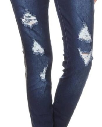 Women’s Stretch Denim Pull On Jeans with Pockets – Ripped Distressed Elastic Waist Jeggings Skinny Denim Pants