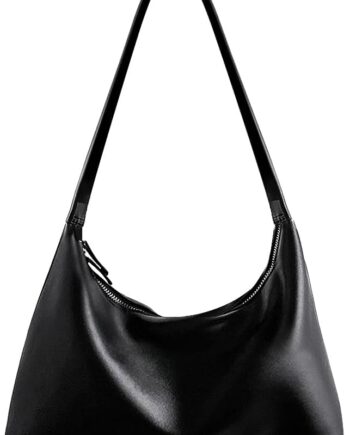 Leather  Bags for Women Small Soft Shoulder Purse Slouchy Tote Handbags with Double Zipper Design