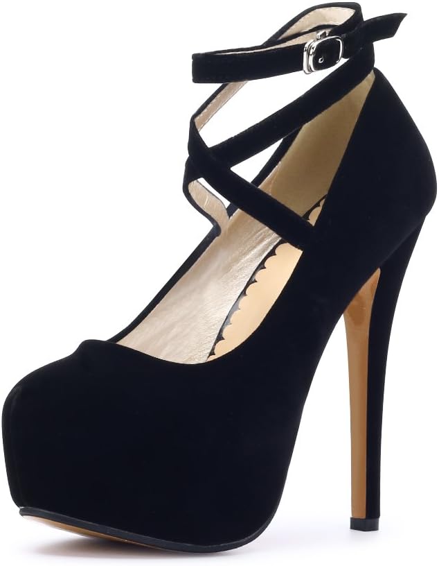 Women Ankle Strap Platform Party Closed Toe Dress High Heels Pumps
