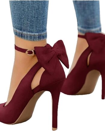 Women High Heels Bow Tie Back Sexy Stiletto Ankle Strap Wedding Dress Pumps Shoes