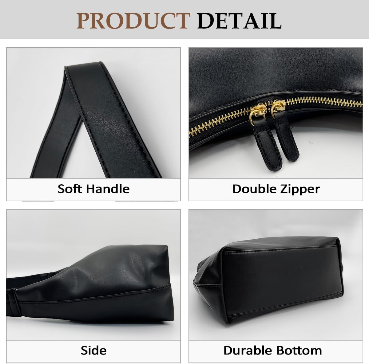 Leather Bags for Women Small Soft Shoulder Purse Slouchy Tote Handbags with Double Zipper Design