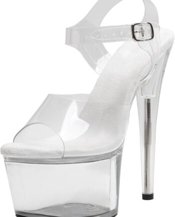 Women 7 inch Clear Platform Heels Ankle-Strap Sexy,7 Inch Pole Dance High Heel Platform,Exotic Clear Platform Pole Dancer Heels Shoes Stiletto 6 8 inch
