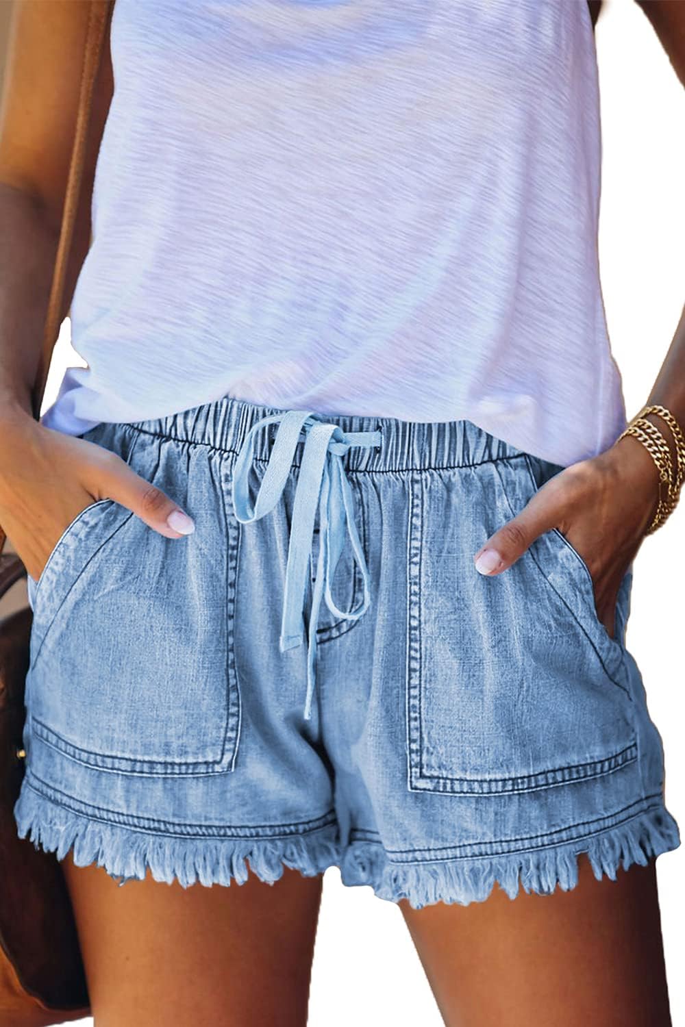 Women Lightweight Shorts Casual Baggy Trendy Short Pants Elastic Waist Drawstring Comfy Shorts
