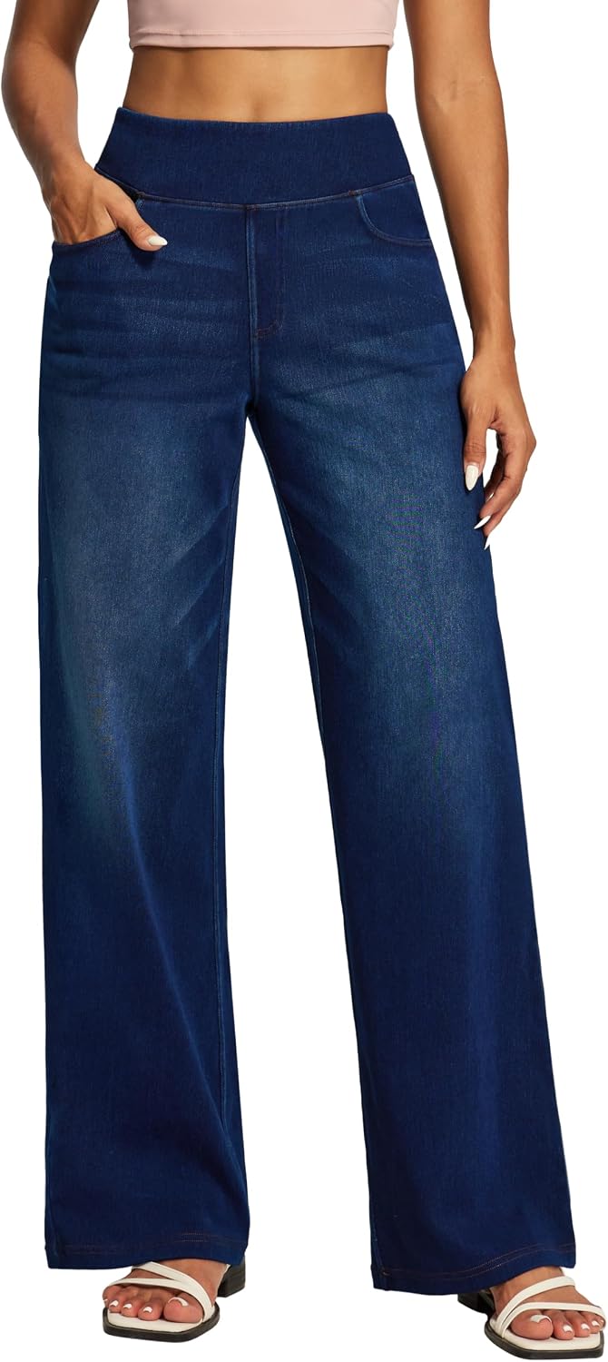 Wide Leg Jeans Woman High Waisted Pull On Baggy Jeans for Women Stretchy Trendy Women Jean Straight Casual Denim Pants