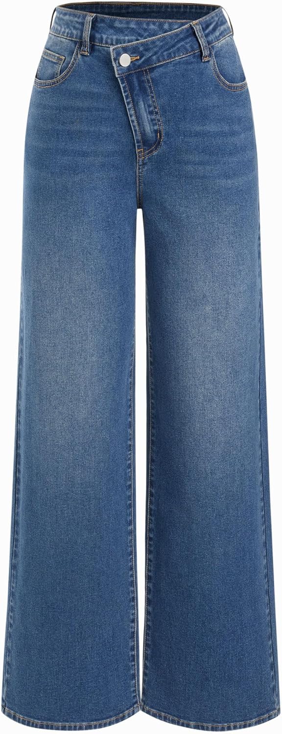 Women Wide Leg Jeans Wrap High Waisted Baggy Boyfriend Jeans with Pockets Trendy Denim Pants