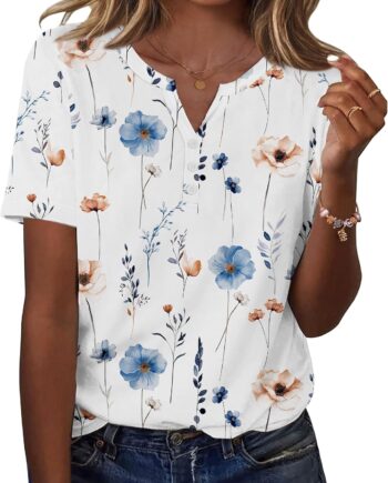 Women Summer Tops Casual Short Sleeve V Neck Shirts Business Dressy Work Blouses