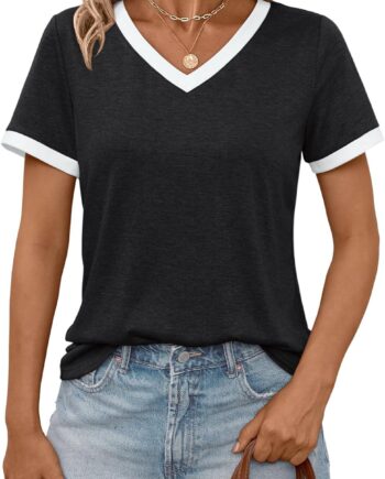 Women Short Sleeve T-Shirts Summer Tops Casual Soft Tunic V Neck Basic Workout Clothes Spring Fashion Outfits