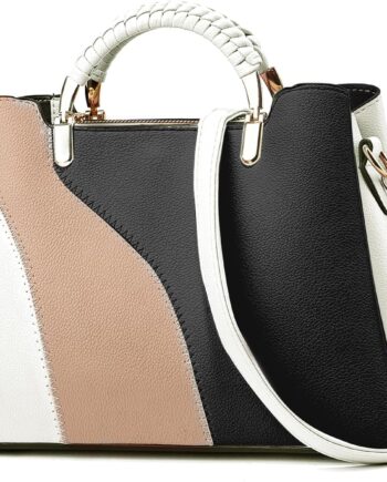 Women Purses and Handbags Leather Top Handle Satchel Shoulder Bags for Women Fashion ColorBlock Tote Bag for Ladies