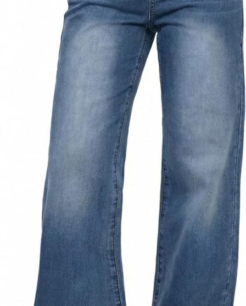 Women Wide Leg Jeans Tummy Control Waisted Straight Stretchy Denim Pants with Pockets