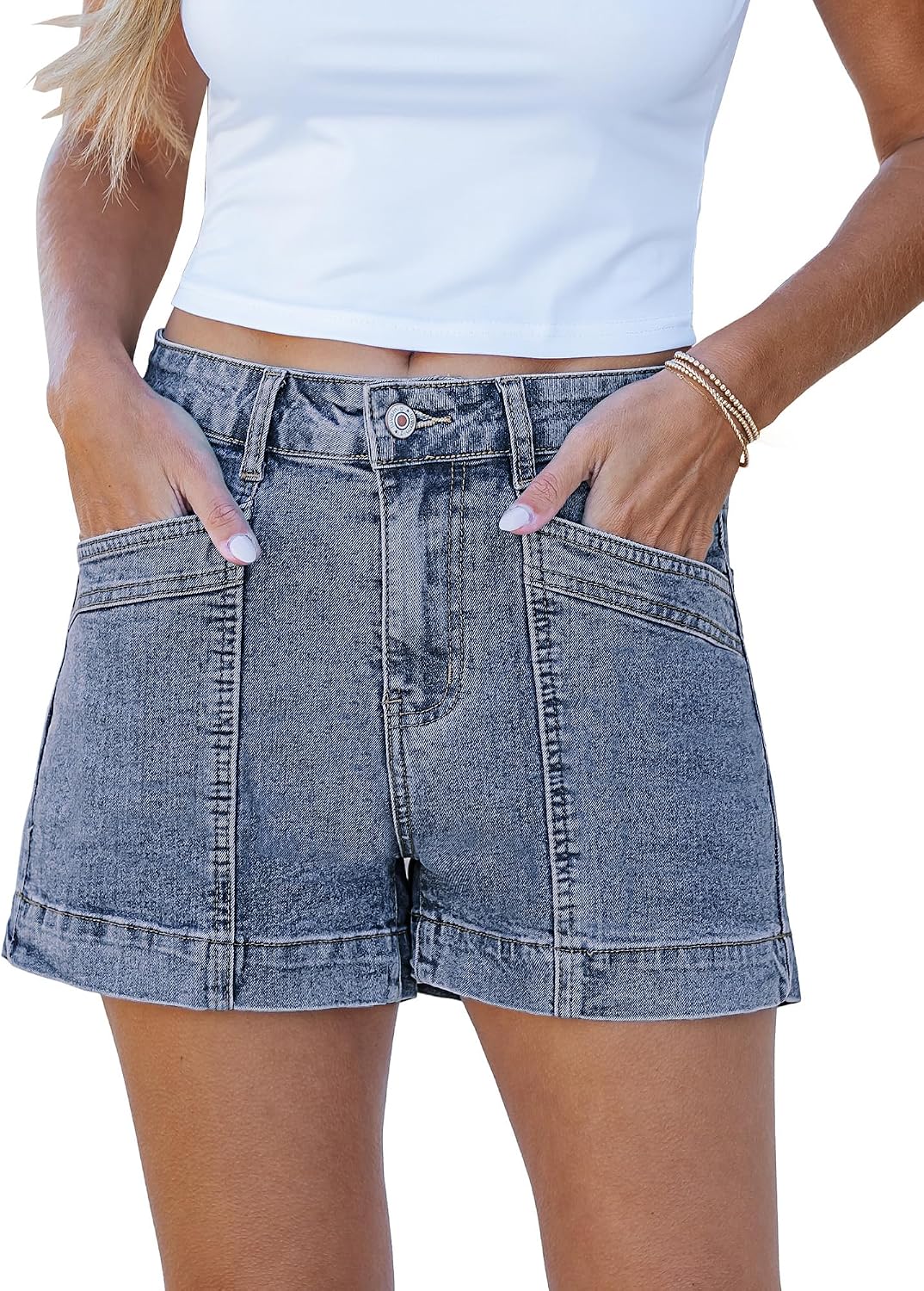Jean Shorts for Women High Waisted Stretchy Denim Jorts Trendy Casual Distressed Cut Off Shorts with Pockets