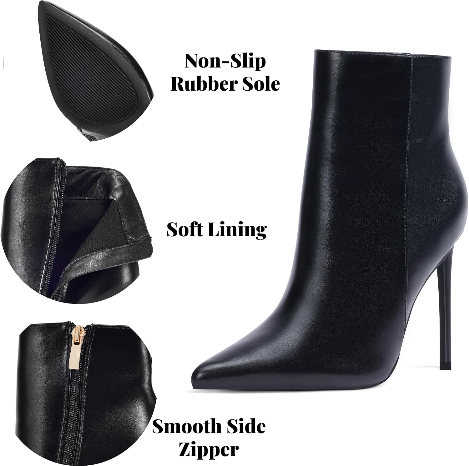 Women Heeled Ankle Booties,Sexy Pointed Toe 4 inch Stiletto High Heel Fashion Ankle & Booties with Side Zipper High Heel Boots Dress Evening Party Boots Shoes