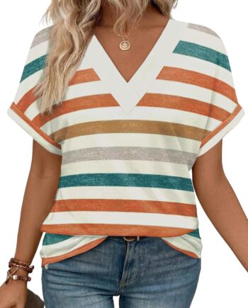 Women Summer Tops Short Dolman Sleeve Shirts  Fashion V Neck Outfits Clothes